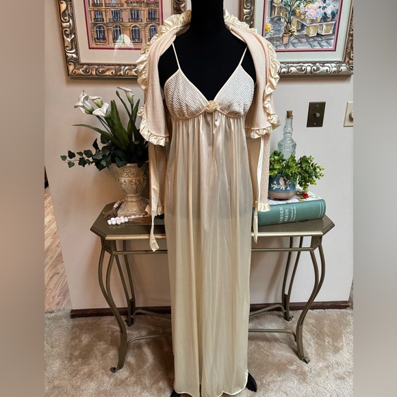 Vintage Gilligan & O'Malley Cream Maxi Lace Slip Dress & Crop Top Set Sz S - Picture 4 of 15